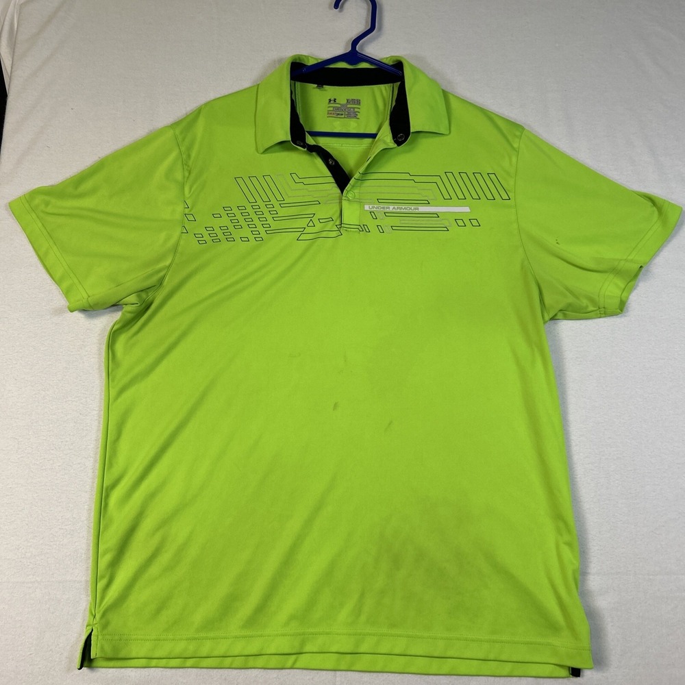 Under Armour Golf Polo Heatgear Shirt Mens XL Short Sleeve Loose Fit Neon Green